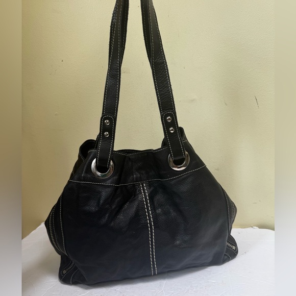 ROOTS Pebble Leather Expandable Big Tote Bag Satchel Shoulder Handbag Zip Pocket - Picture 4 of 16